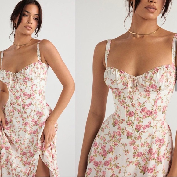 HOUSE OF CB 'Carmen' Rose Print Bustier Sundress NWOT PERFECT CONDITION SIZE L - Picture 3 of 11